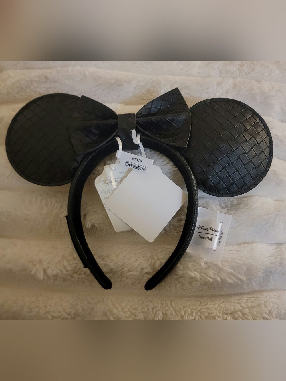 Disney Black Woven Minnie Ear Headband with  Removable Bow